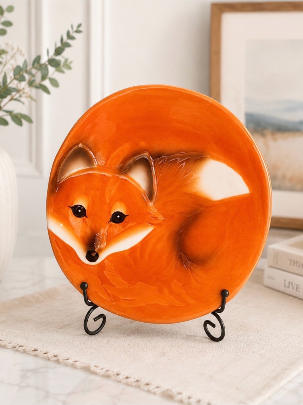 HOME DECOR Orange Fox Decorative 8-inch Plate Dishwasher Safe
